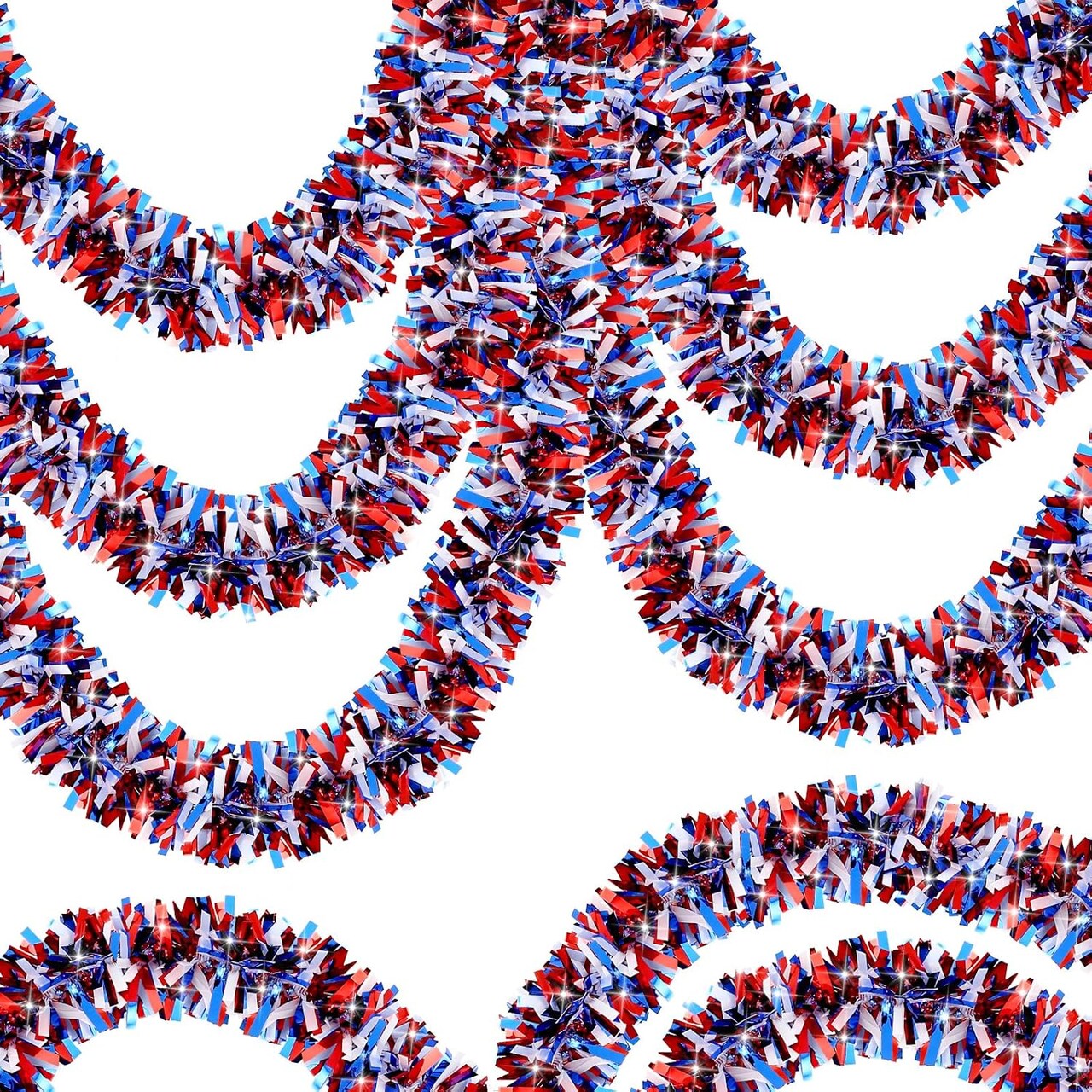 50FT 4th of July Decorations 4th of July Garland Patriotic Garlands Red White and Blue Tinsel Garlands for Party Holiday Memorial Day Independence Day 4th of July Decor